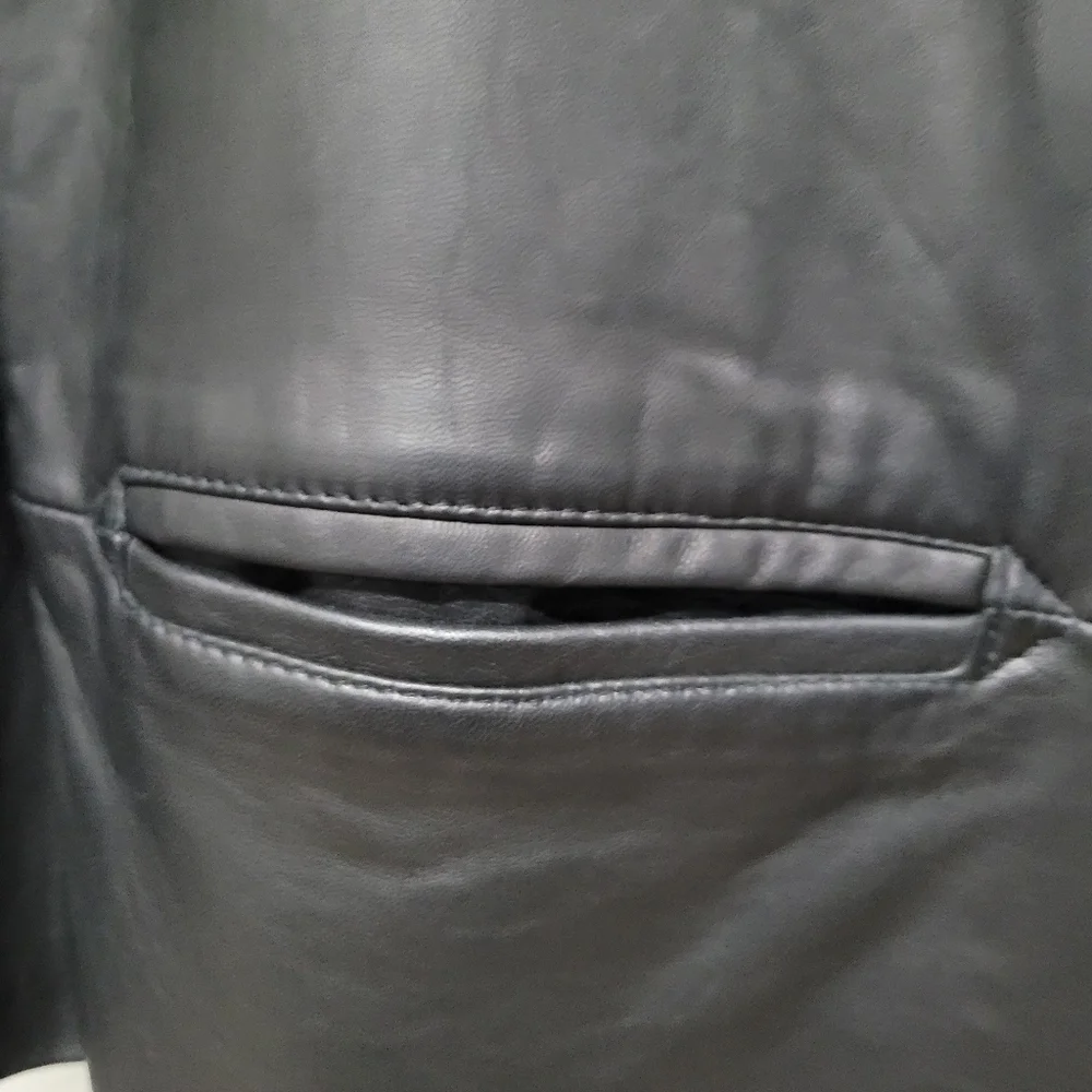 Vintage Leather Black Women's 1980's Jacket Blazer Retro shoulder pads - Picture 7 of 16